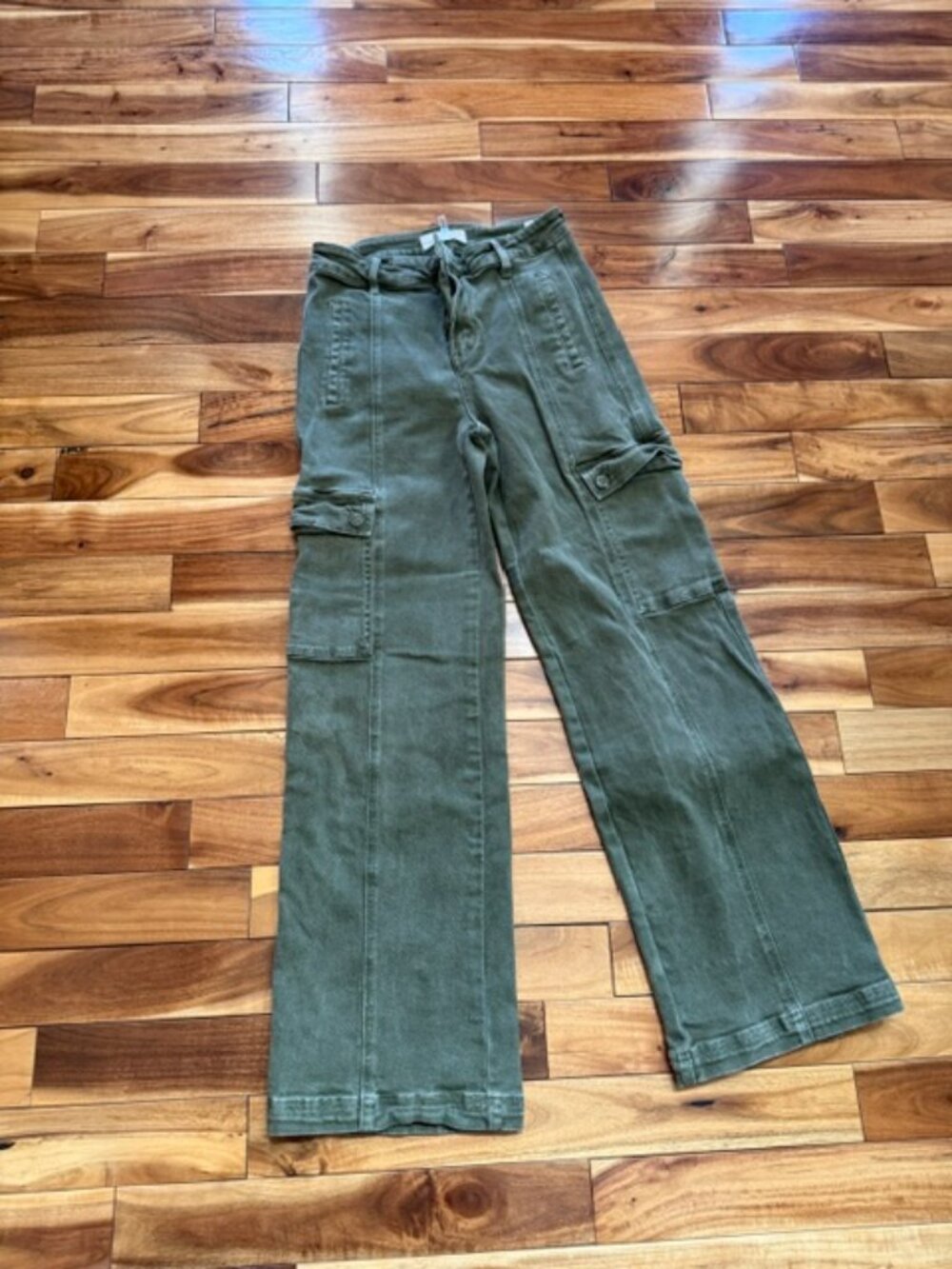 Risen Women's Olive Wide Leg Cargo Jeans